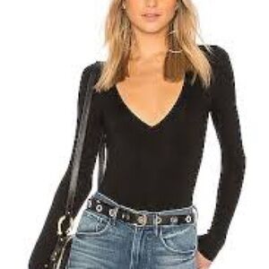 Lovers + Friends Black V-Neck Bodysuit